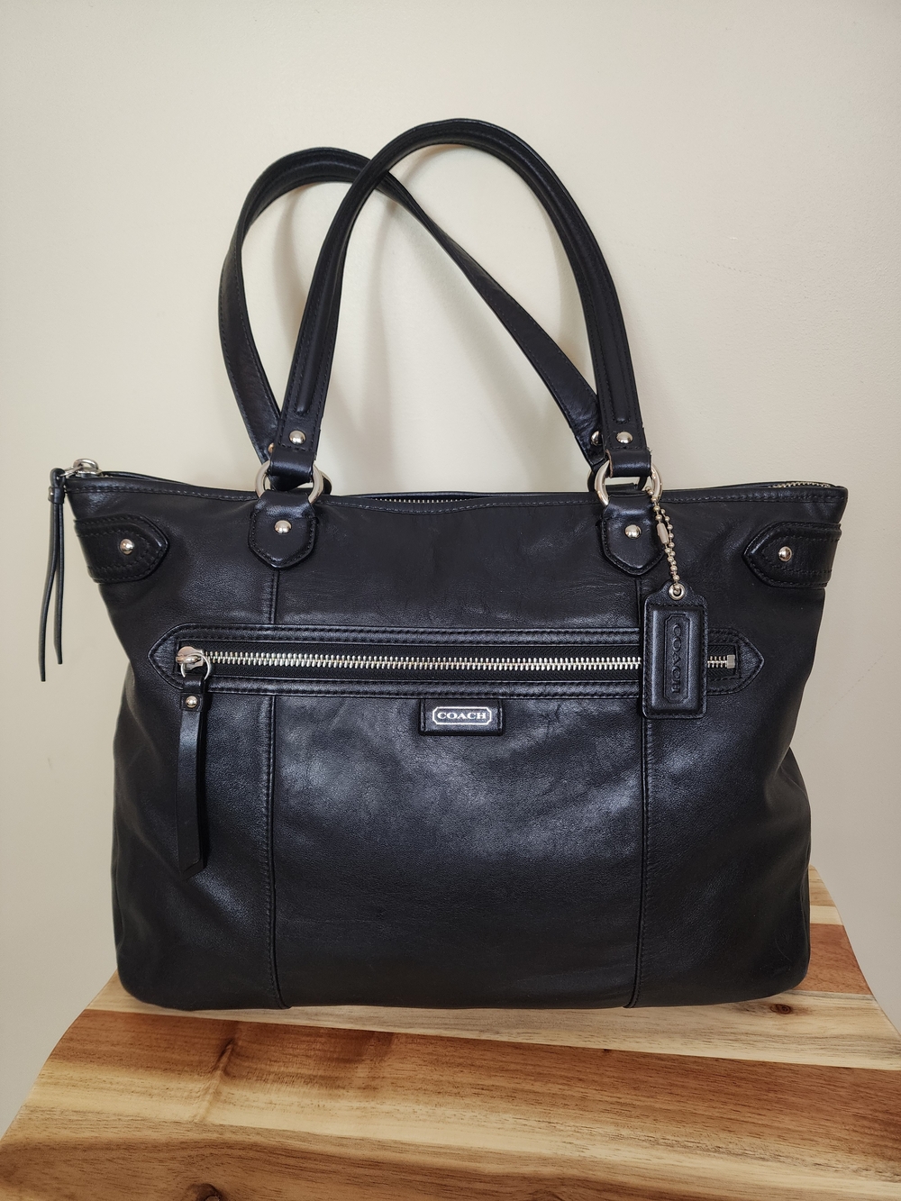 Coach Daisy Emma Black Leather Large Zip Tote Bag Work Shoulder Purse